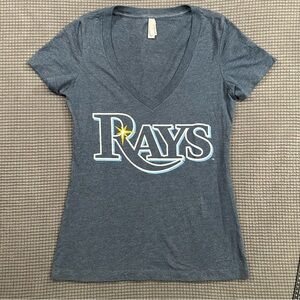 Tampa Bay Rays V Neck T Shirt Womens Medium Blue Graphic Tee